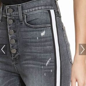 Alice and Olivia stripe racer skinny distressed jeans